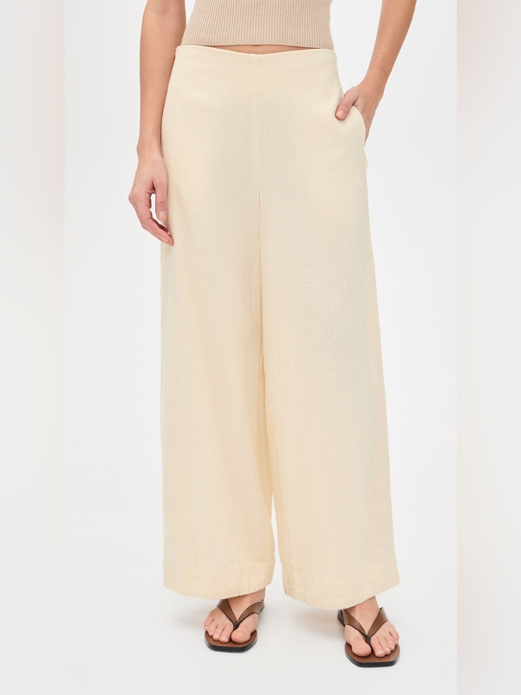 Free People Free-Est Demi Cotton Linen Pants In Tea Cookie Size Large